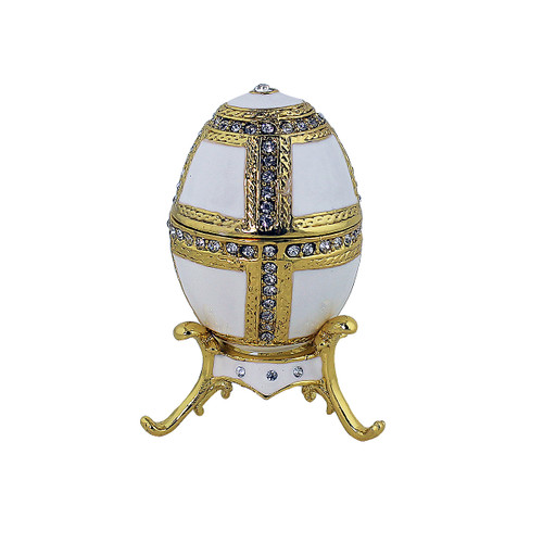 White Egg Trinket Box with Gold Stand Bejeweled