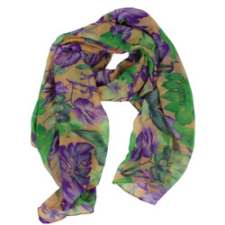 Tropical Leaves Large Scarf Purple and Peach