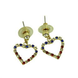 Patriotic Crystal Heart Silhouette Earrings