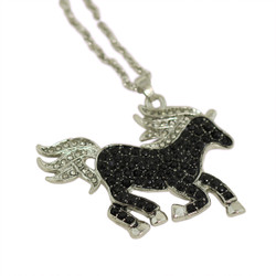 Crystal Horse Necklace Black and Silver