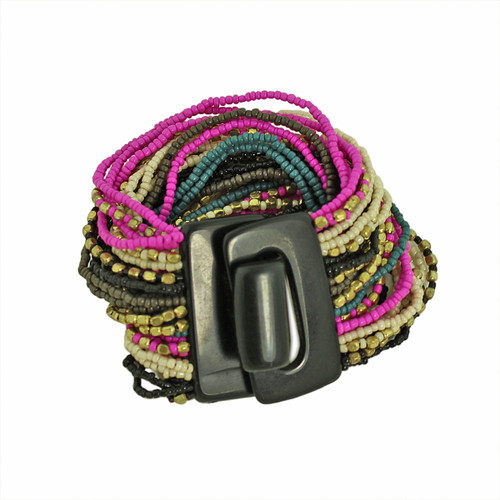Bead Overload Bracelet Fuchsia and Black