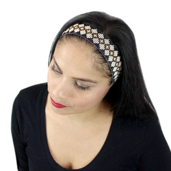 Beaded Navaho Design Headband Black and White