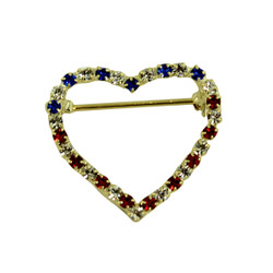 Patriotic Crystal Heart Silhouette Brooch