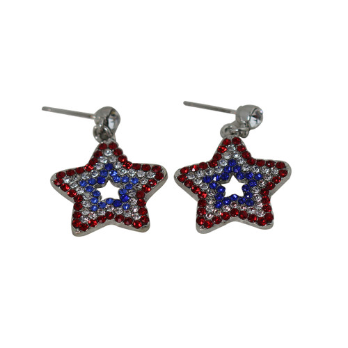 Patriotic Star Crystal Earrings Red White Blue