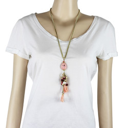 Pink Tassels Charms Long Necklace