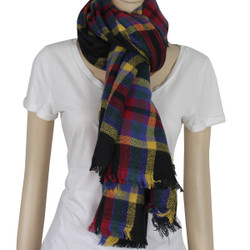 Designer Style Plaid Scarf with Raw Edge Multicolor