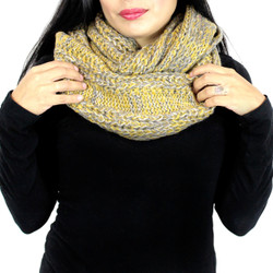 Vintage Tone Knitted Infinity Scarf Grey and Mustard