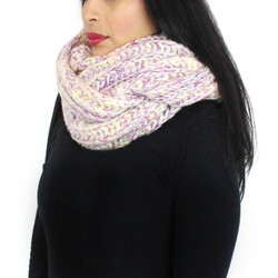 Chunky Knitted Infinity Scarf Blended Pastel Color Pink and Purple