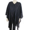 V-Neck Poncho with Metallic Threaded Braids Black