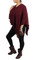 V-Neck Poncho with Metallic Threaded Braids Dark Red