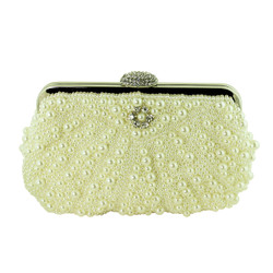 Faux Pearl Beaded Evening Purse with Crystals Cream