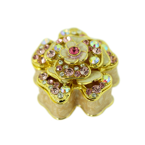 Pink Flower Trinket Box Bejeweled