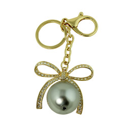 Bow and Pearl Keychain Purse Charm Gold