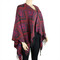 Tribal Arrows Open Front Fringed Ruana Wrap Burgundy and Navy