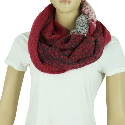 Soft Woven Plaid Infinity Scarf Burgundy