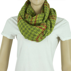 Two Toned Houndstooth Infinity Scarf Green and Red