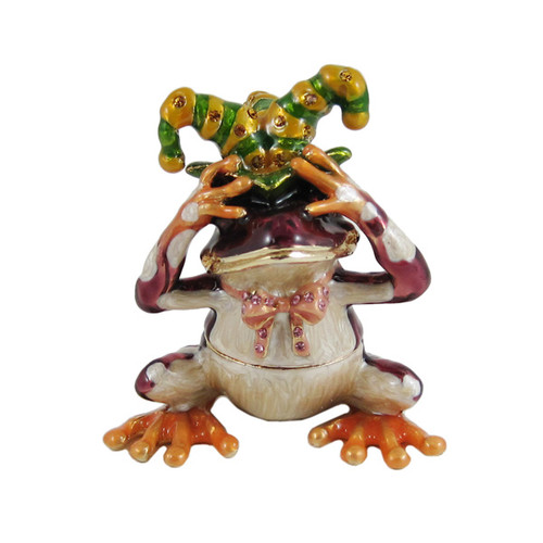 See No Evil Jester Frog Trinket Box