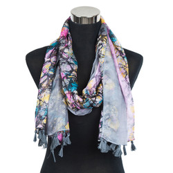 Abstract Splash Paint Scarf with Tassels Grey