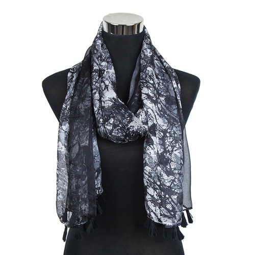 Abstract Splash Paint Scarf with Tassels Black