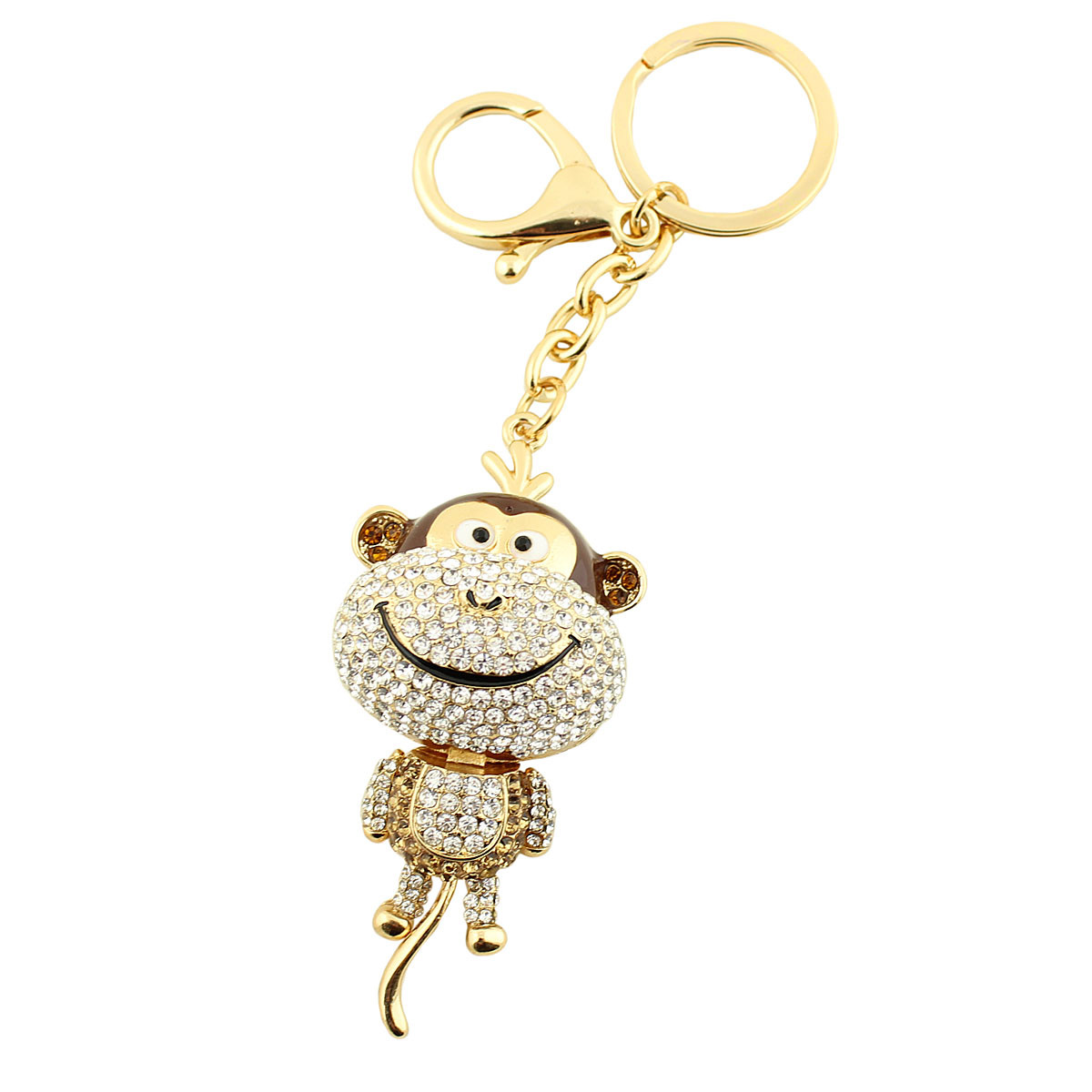 Rhinestone Bling Funkey Monkey Key Chain Purse Charm with gold tones 