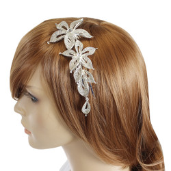 Crystal Flowers Tri-Level Hair Comb Silver