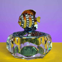 Tropical Fish Atop Crystal Jewelry Box Clear