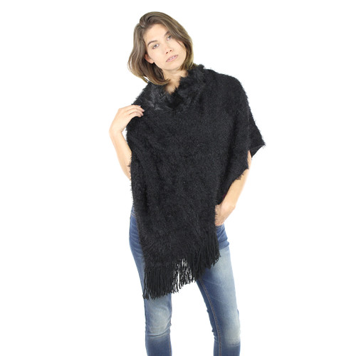 Faux Short Fur Poncho Black