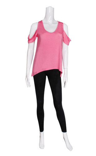 Pink Cold Shoulder Short Sleeve Top (S/M)