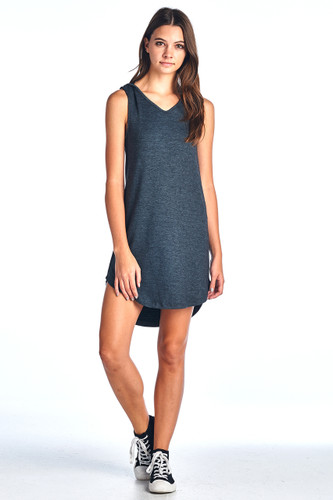 Made in USA Comfy Hooded Tank Ribbed Dress Charcoal Small