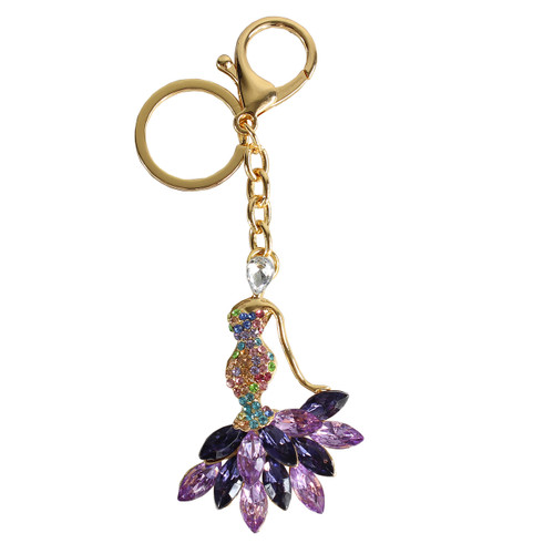 Rhinestone Mermaid Dress Purse Charm Keychain Purple