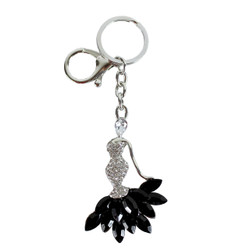 Rhinestone Mermaid Dress Purse Charm Keychain Black Silver