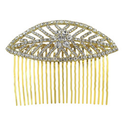 Leaf Hair Comb Crytals Gold