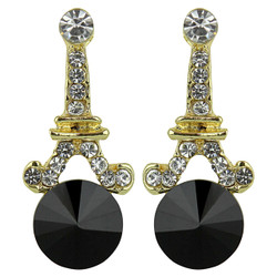 Eiffel Tower Crystal Post Earrings Black Gold