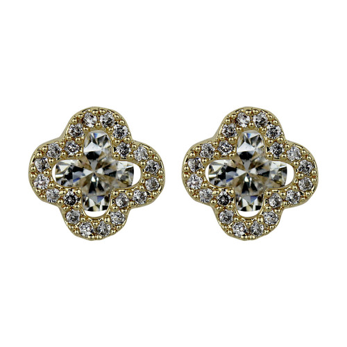 Cubic Zirconia Flower Stud Earrings Silver Post Gold