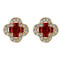 Cubic Zirconia Flower Stud Earrings Silver Post Red