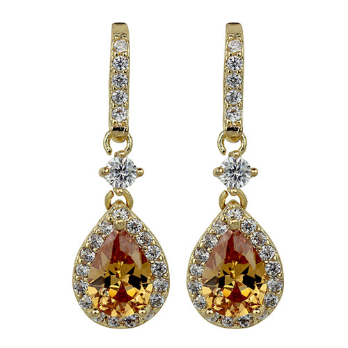 Cubic Zirconia Teardrop Earrings Citrine