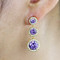 Cubic Zirconia Three Tier Circle Dangle Earrings Silver Post Lavender