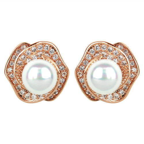 Cubic Zirconia Rose Studs and Faux Pearl Rose Gold