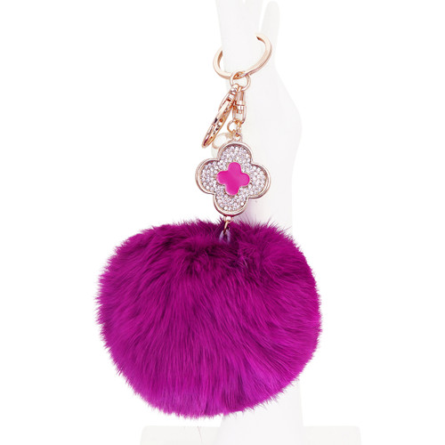 Designer Monogram Flower Pom Pom Purse Charm Magenta