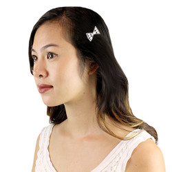 Bow and Faux Pearl Hair Clip Cubic Zirconia Silver