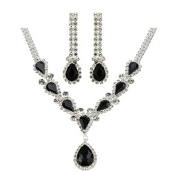 Victorian Style Cubic Zirconia Necklace Earrings Set Black