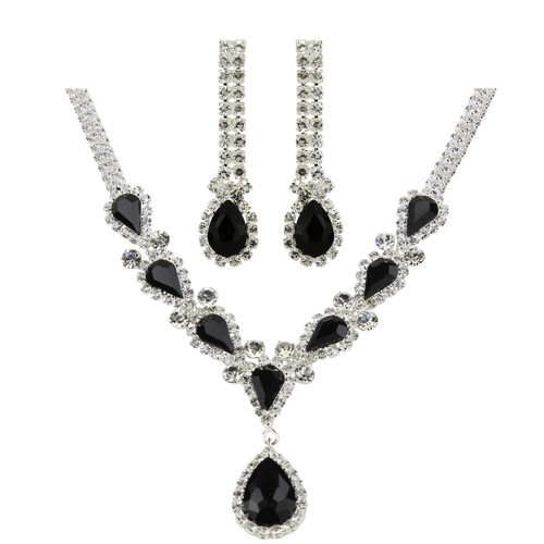 Victorian Style Cubic Zirconia Necklace Earrings Set Black