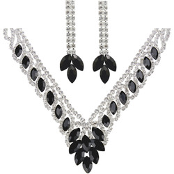 Teardrop Cubic Zirconia Necklace Earrings Set Black