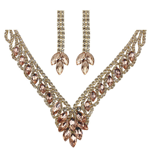 Teardrop Cubic Zirconia Necklace Earrings Set Rose