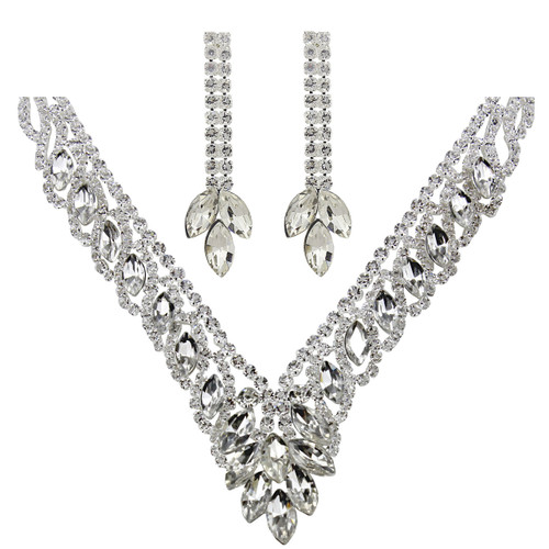 Teardrop Cubic Zirconia Necklace Earrings Set Silver