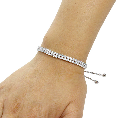 2 Row Cubic Zirconia Tennis Slider Bracelet Silver