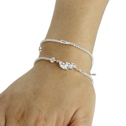 Cubic Zirconia Marquise-Cut Layered Bracelet Long Chain Silver