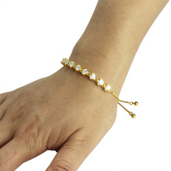 Round-Cut Cubic Zirconia Friendship Slider Bracelet Gold