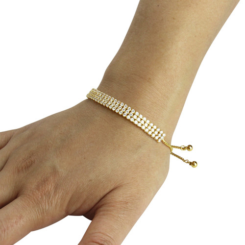 3 Row Cubic Zirconia Tennis Slider Bracelet Gold