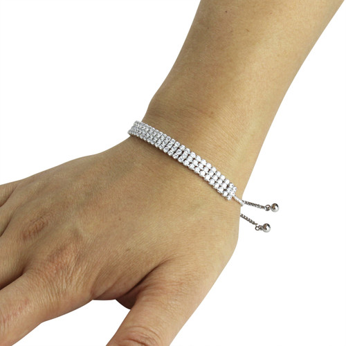 3 Row Cubic Zirconia Tennis Slider Bracelet Silver